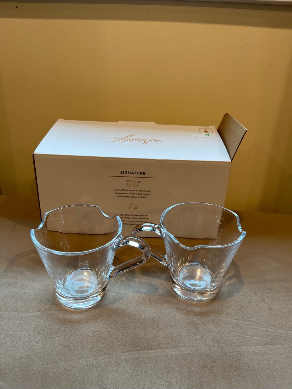 Davidoff Signature Clear Glass Coffee Cups Built in Cigar Rest (2-Pack)